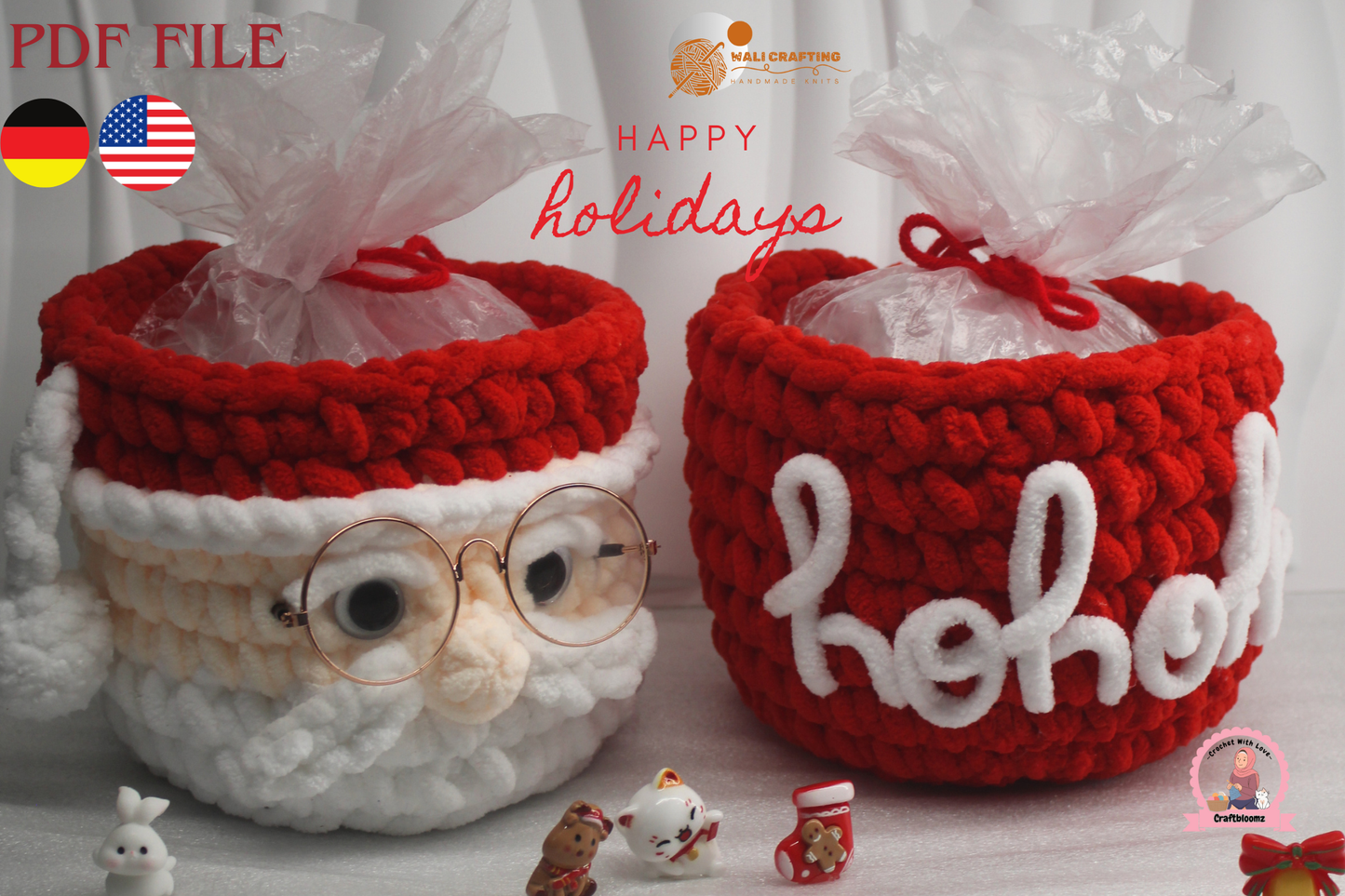 Christmas Santa Gift pot Crochet Pattern, instant download PDF File