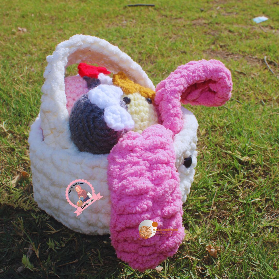 Bunny Easter Eggs Basket Crochet Pattern-Instant download pdf File.