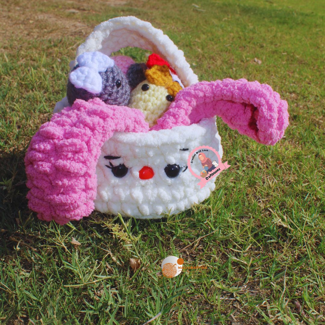 Bunny Easter Eggs Basket Crochet Pattern-Instant download pdf File.