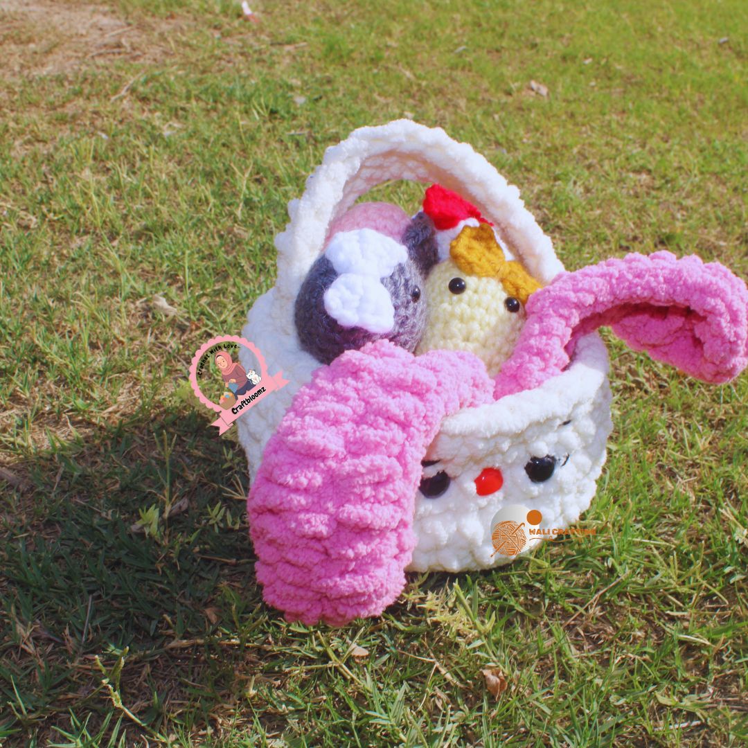 Bunny Easter Eggs Basket Crochet Pattern-Instant download pdf File.