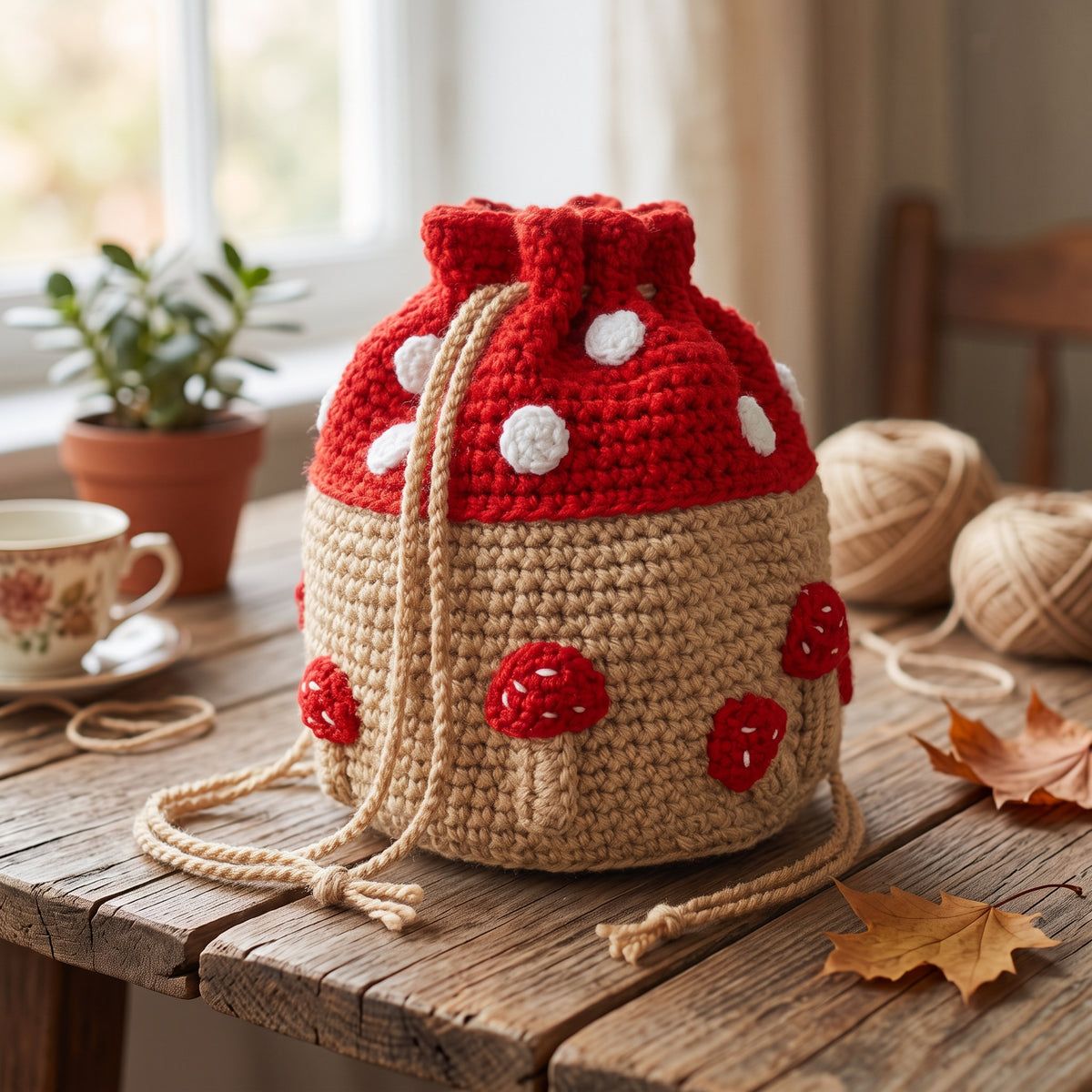 Mushroom Drawstring Bag Crochet Pattern