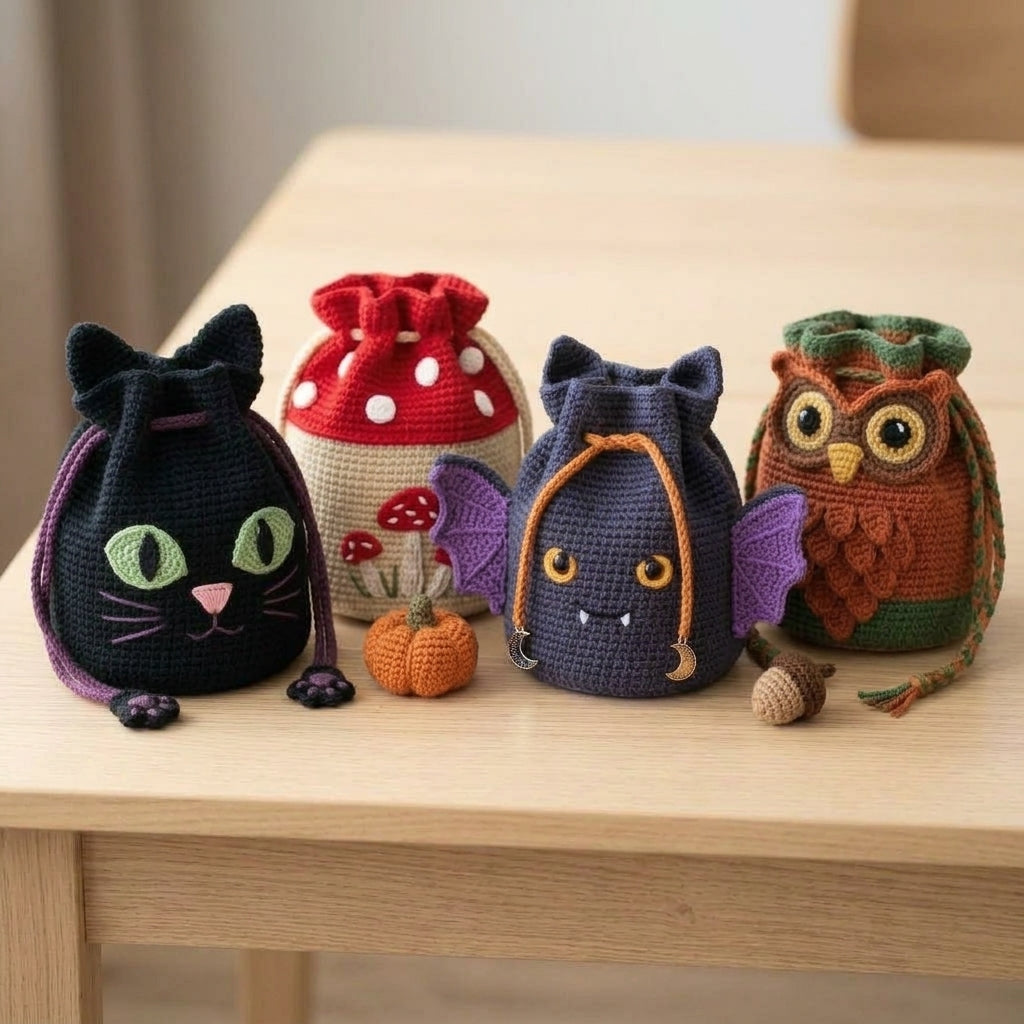 Halloween Crochet Drawstring Bags Bundle Digital Pattern – 4 Designs