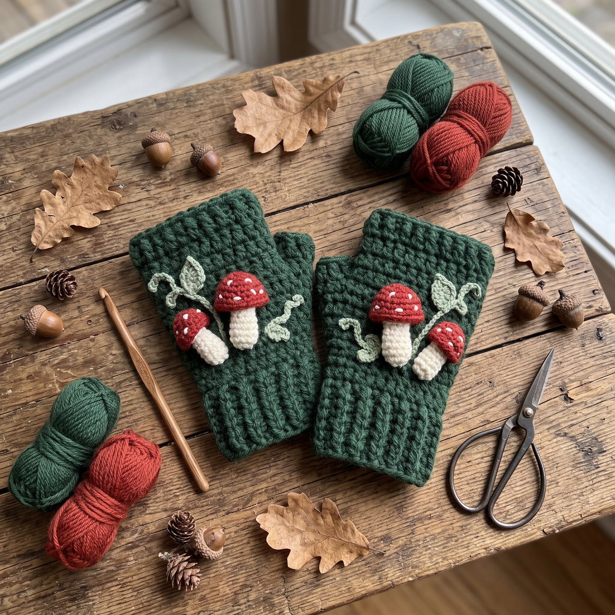 Mushroom Fingerless Gloves Crochet Pattern
