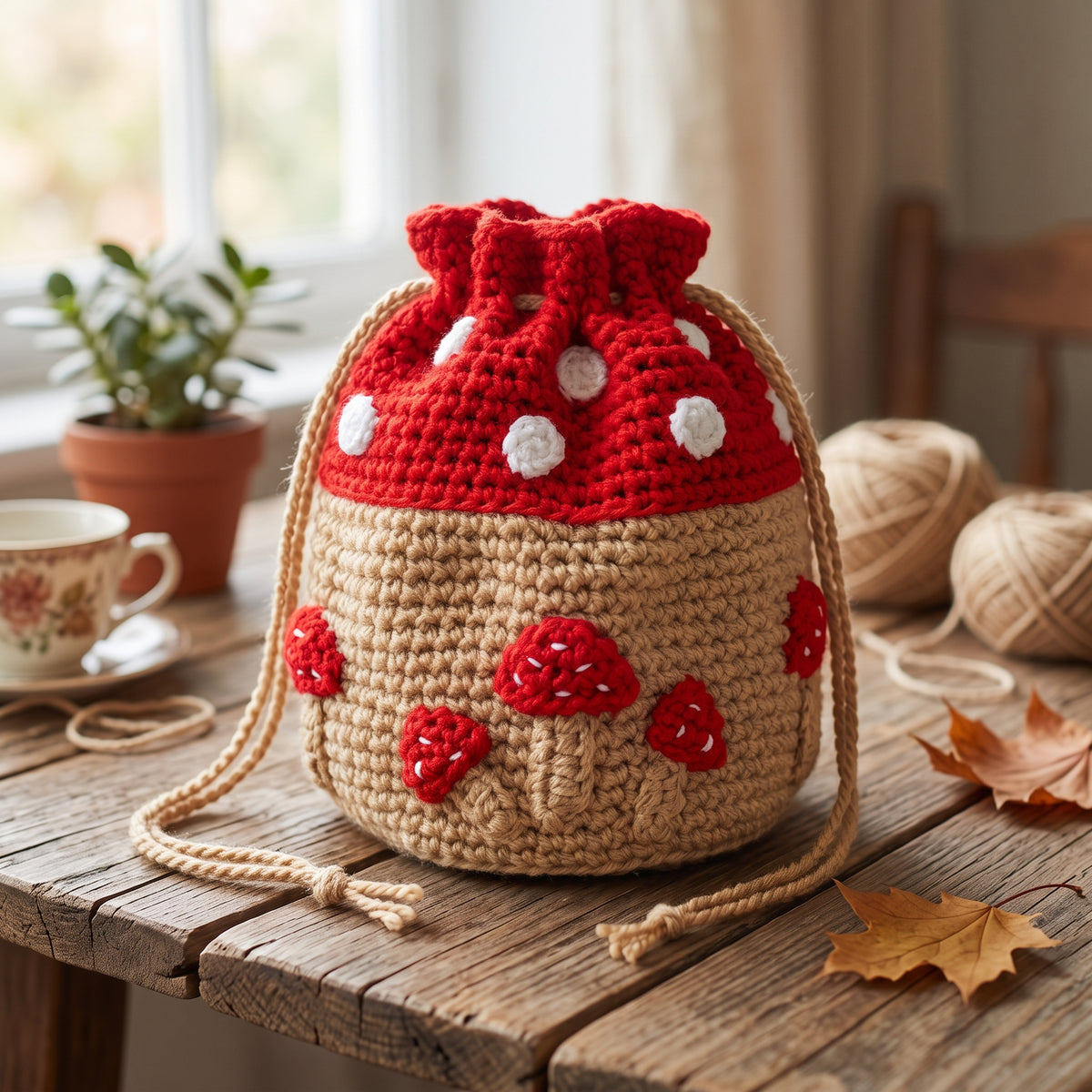 Mushroom Drawstring Bag Crochet Pattern
