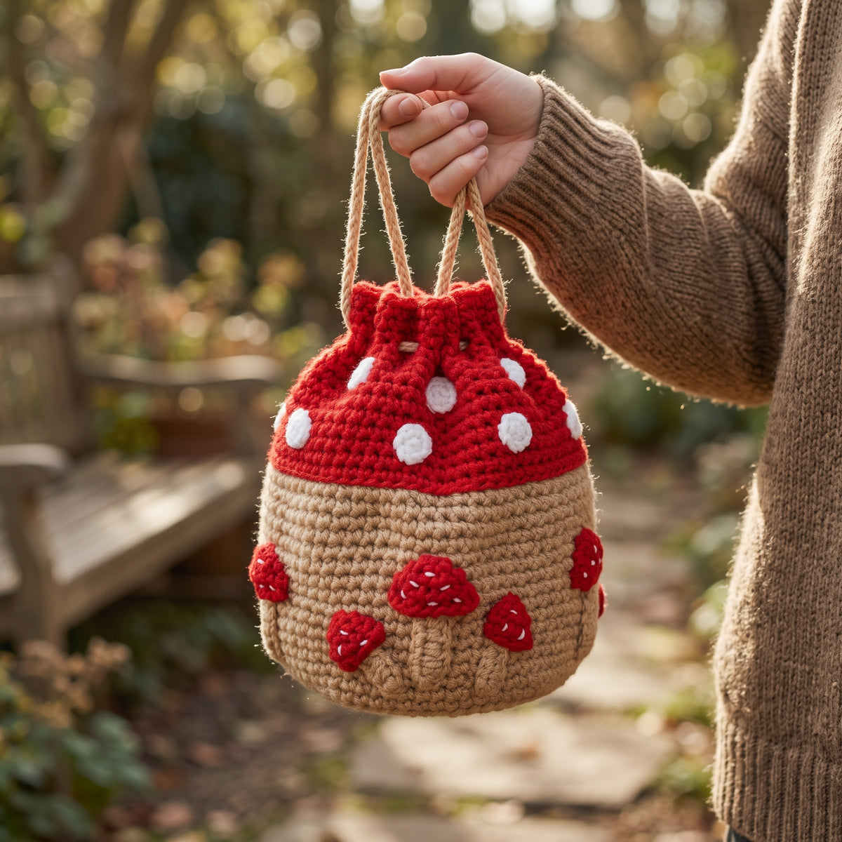 Mushroom Drawstring Bag Crochet Pattern