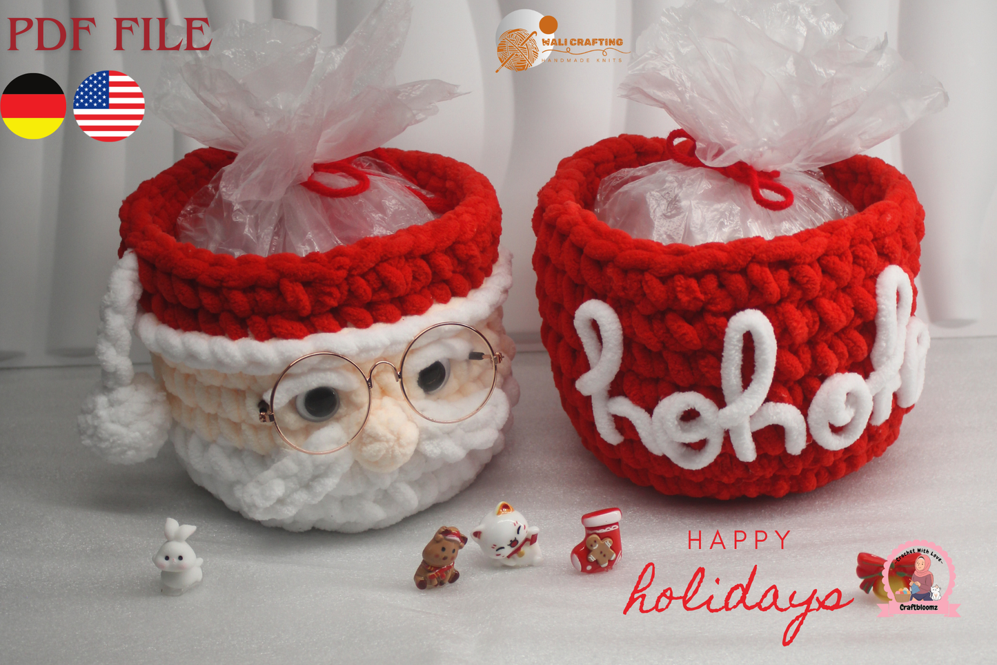 Christmas Santa Gift pot Crochet Pattern, instant download PDF File