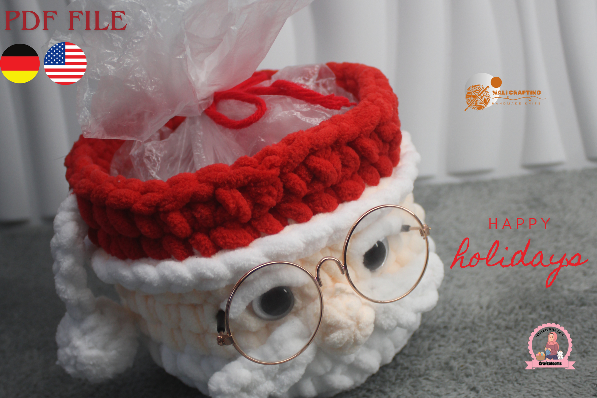 Christmas Santa Gift pot Crochet Pattern, instant download PDF File