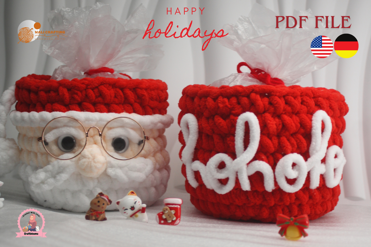 Christmas Santa Gift pot Crochet Pattern, instant download PDF File