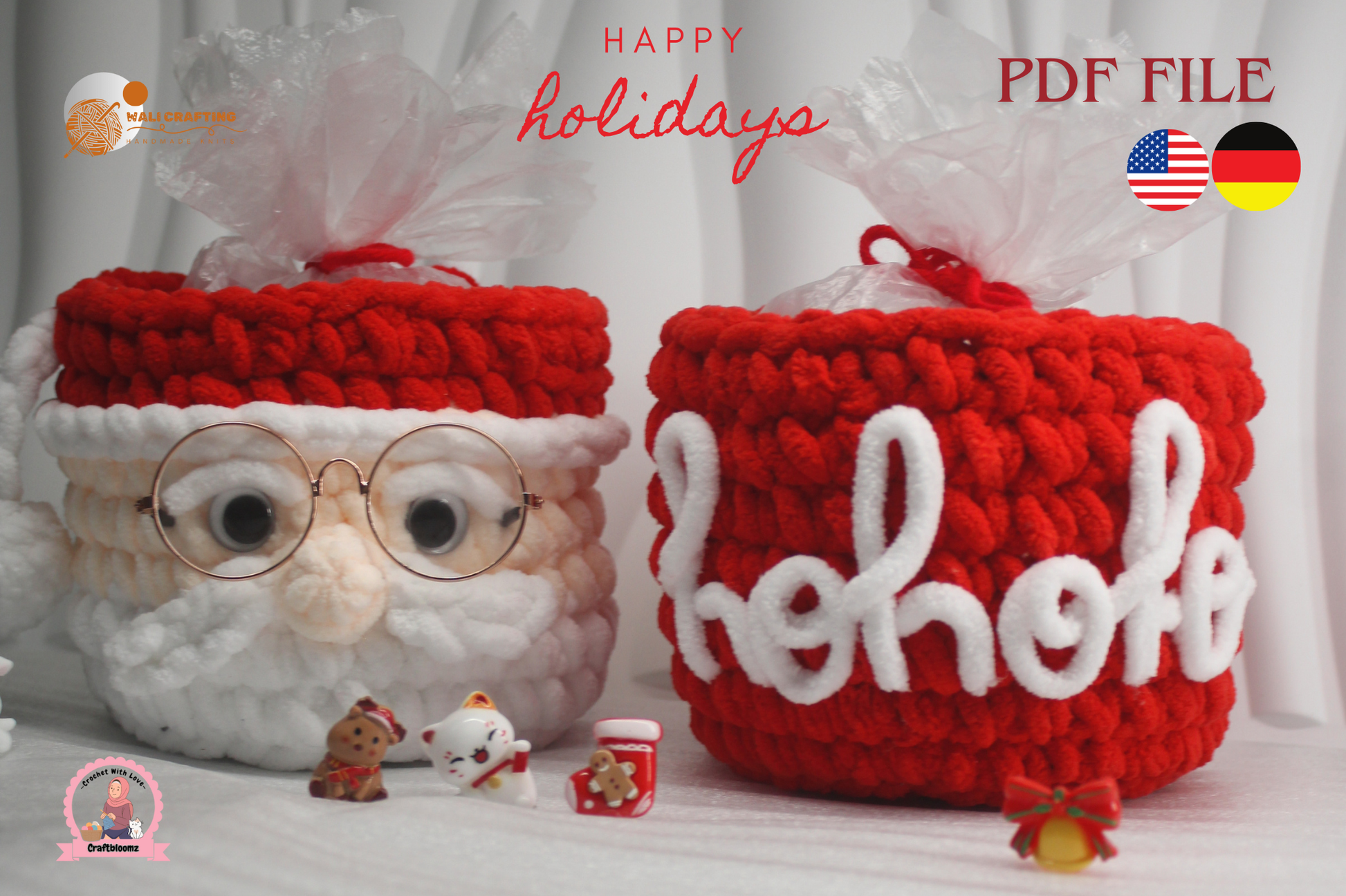 Christmas Santa Gift pot Crochet Pattern, instant download PDF File