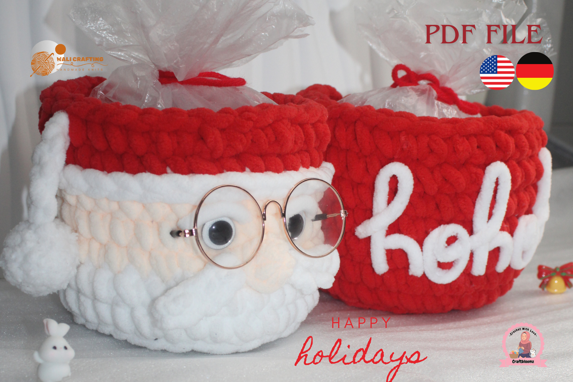 Christmas Santa Gift pot Crochet Pattern, instant download PDF File