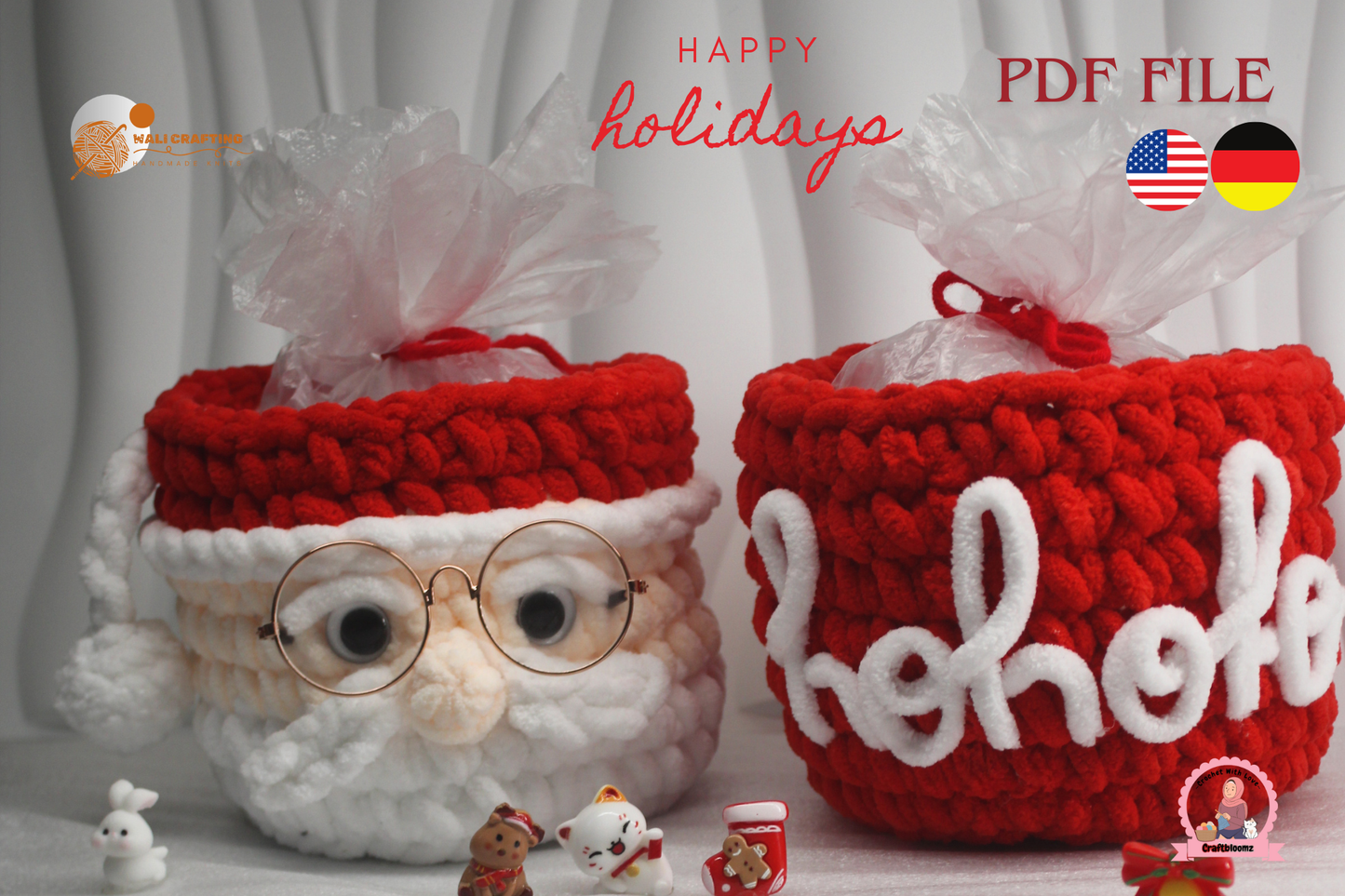 Christmas Santa Gift pot Crochet Pattern, instant download PDF File