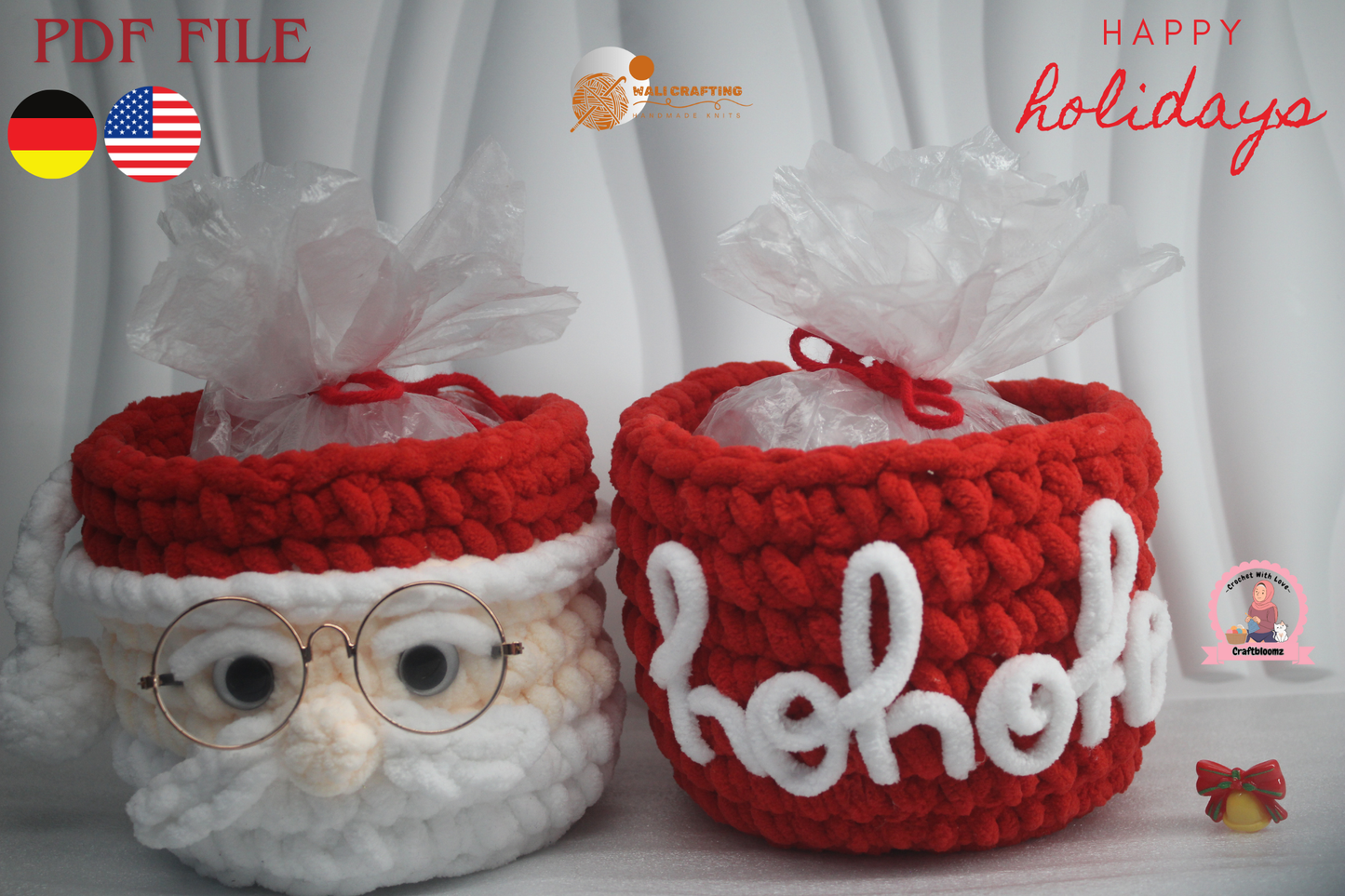 Christmas Santa Gift pot Crochet Pattern, instant download PDF File