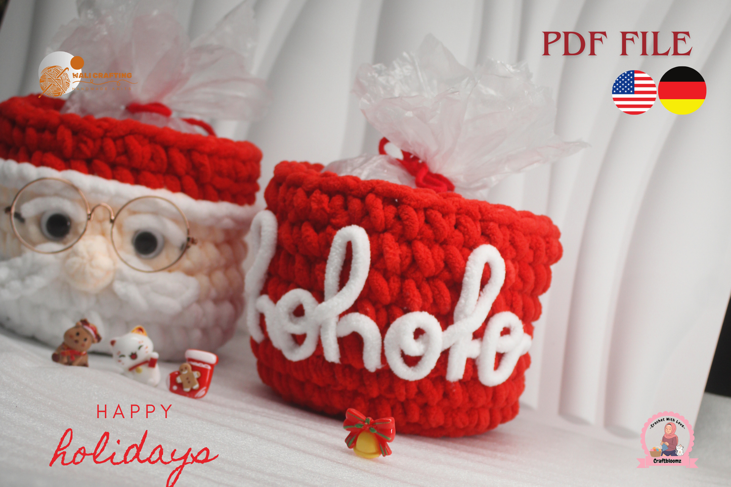 Christmas Santa Gift pot Crochet Pattern, instant download PDF File