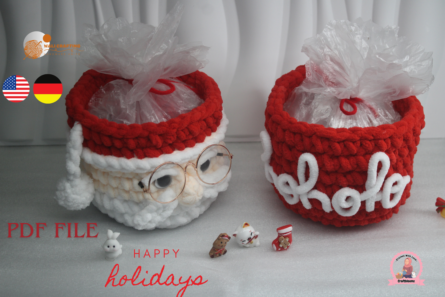 Christmas Santa Gift pot Crochet Pattern, instant download PDF File