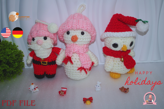 Christmas Santa, Snowman & Owl Crochet Pattern Bundle (PDF Download)