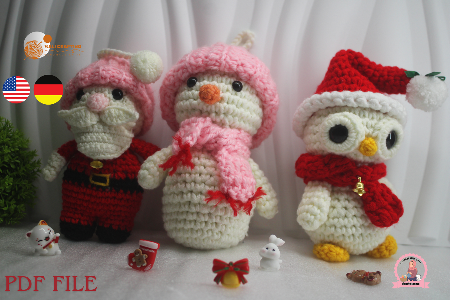 Christmas Santa, Snowman & Owl Crochet Pattern Bundle (PDF Download)