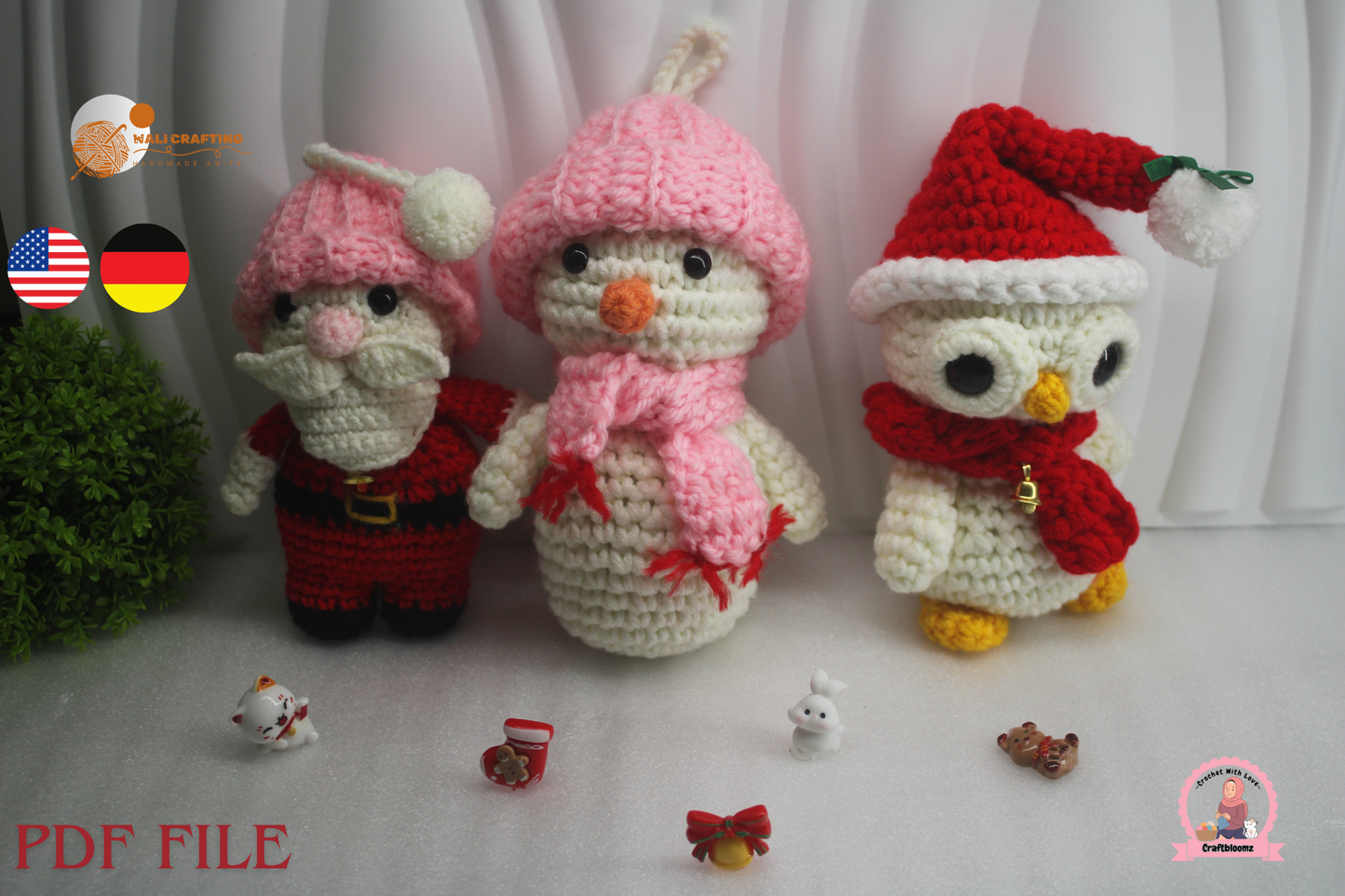 Christmas Santa, Snowman & Owl Crochet Pattern Bundle (PDF Download)