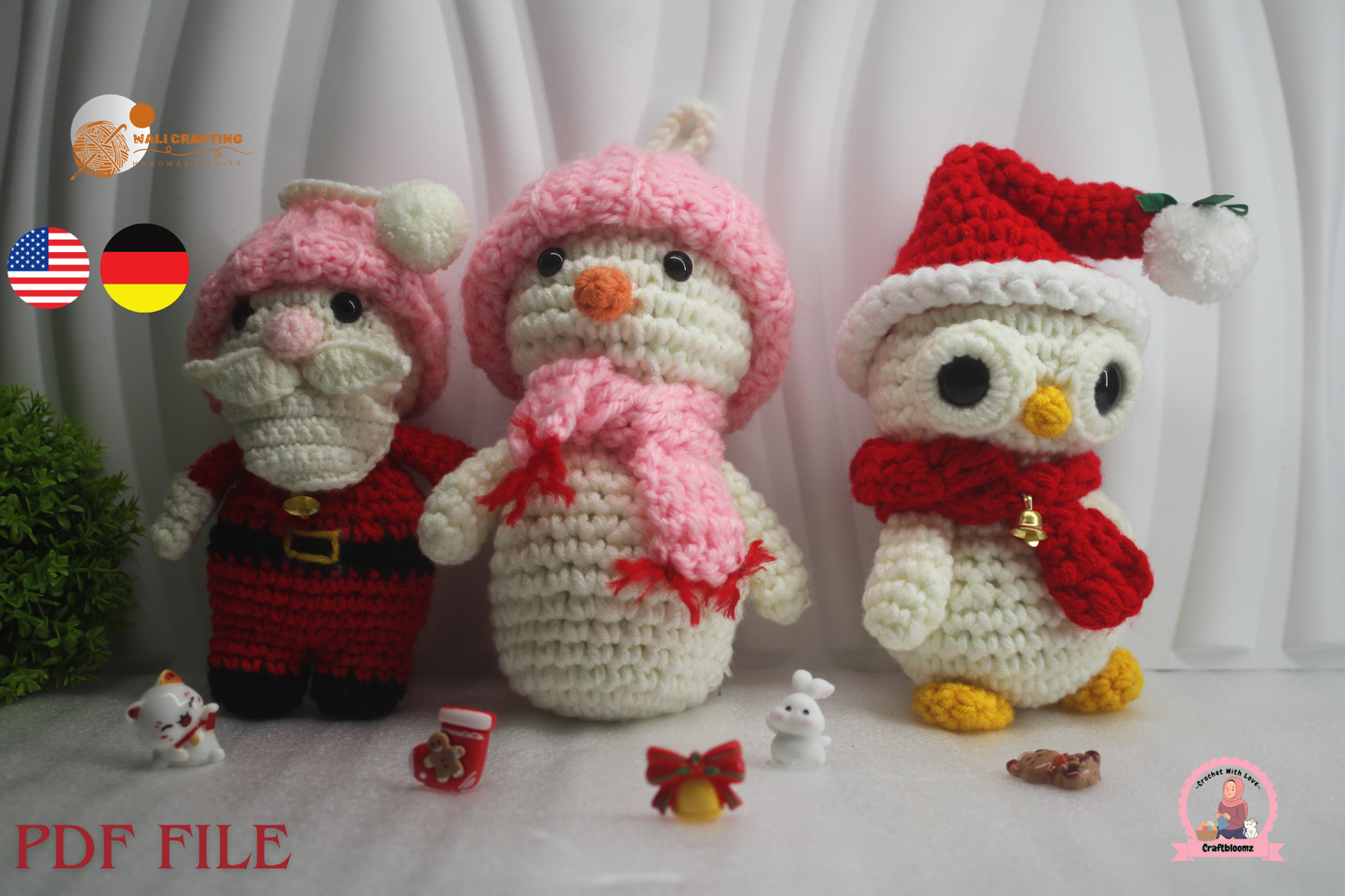 Christmas Santa, Snowman & Owl Crochet Pattern Bundle (PDF Download)