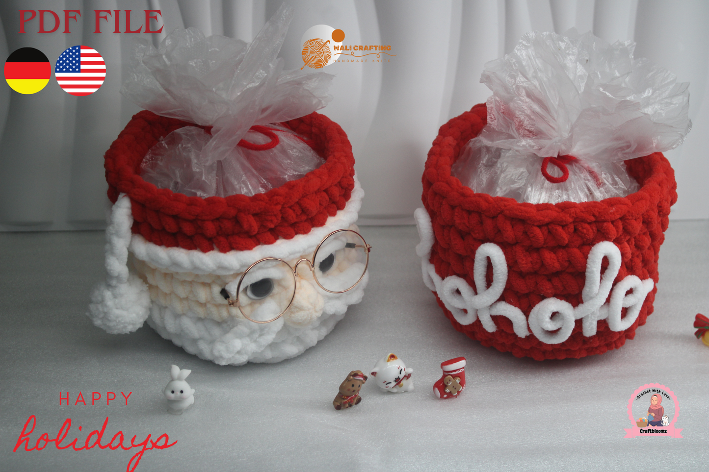 Christmas Santa Gift pot Crochet Pattern, instant download PDF File