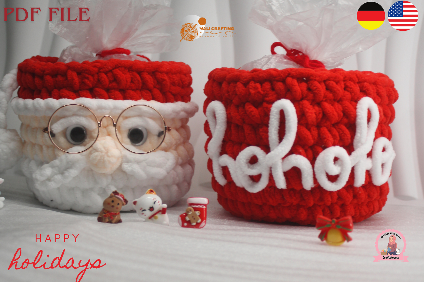 Christmas Santa Gift pot Crochet Pattern, instant download PDF File