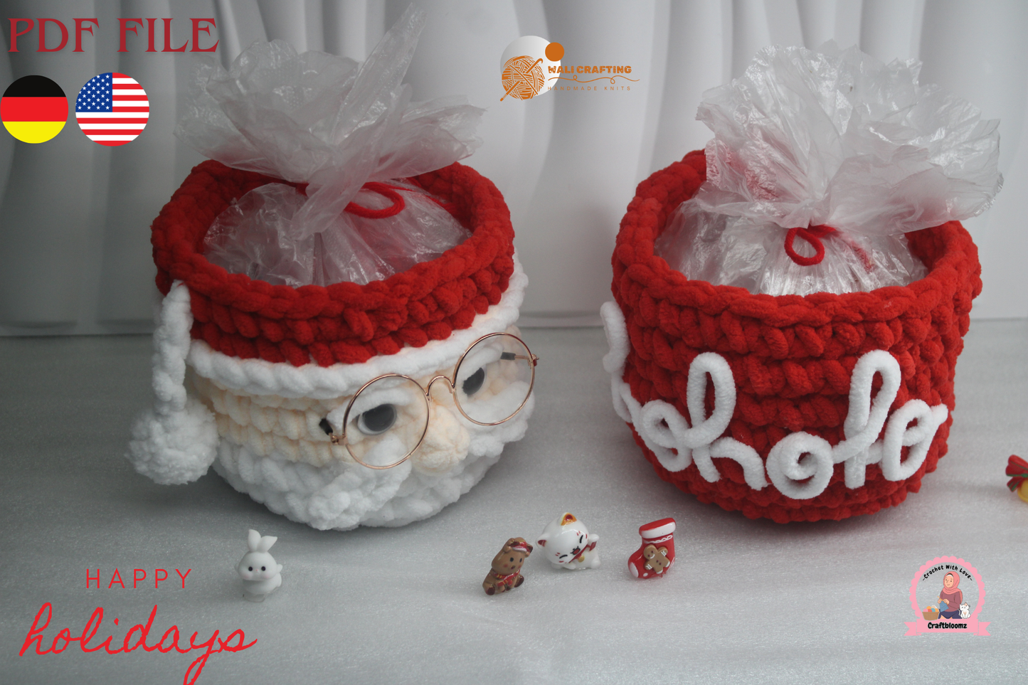 Christmas Santa Gift pot Crochet Pattern, instant download PDF File