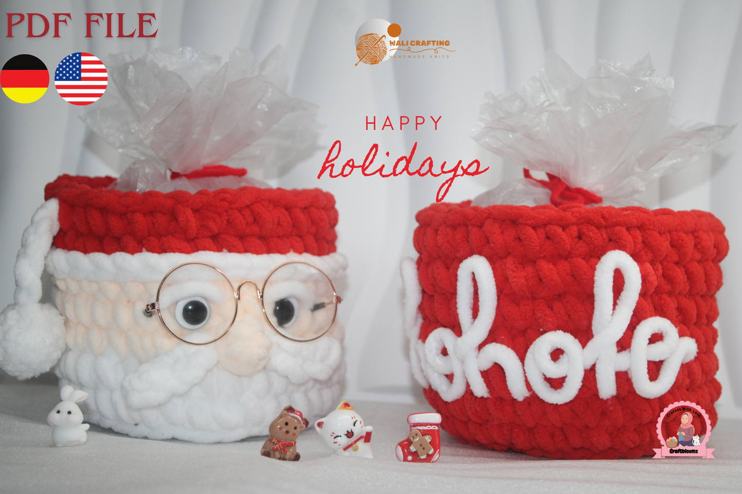 Christmas Santa Gift pot Crochet Pattern, instant download PDF File