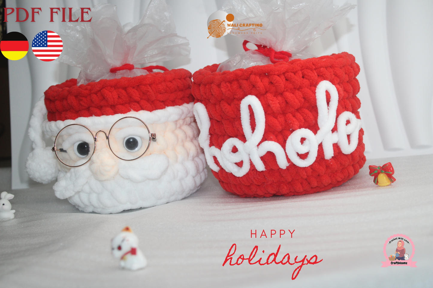 Christmas Santa Gift pot Crochet Pattern, instant download PDF File