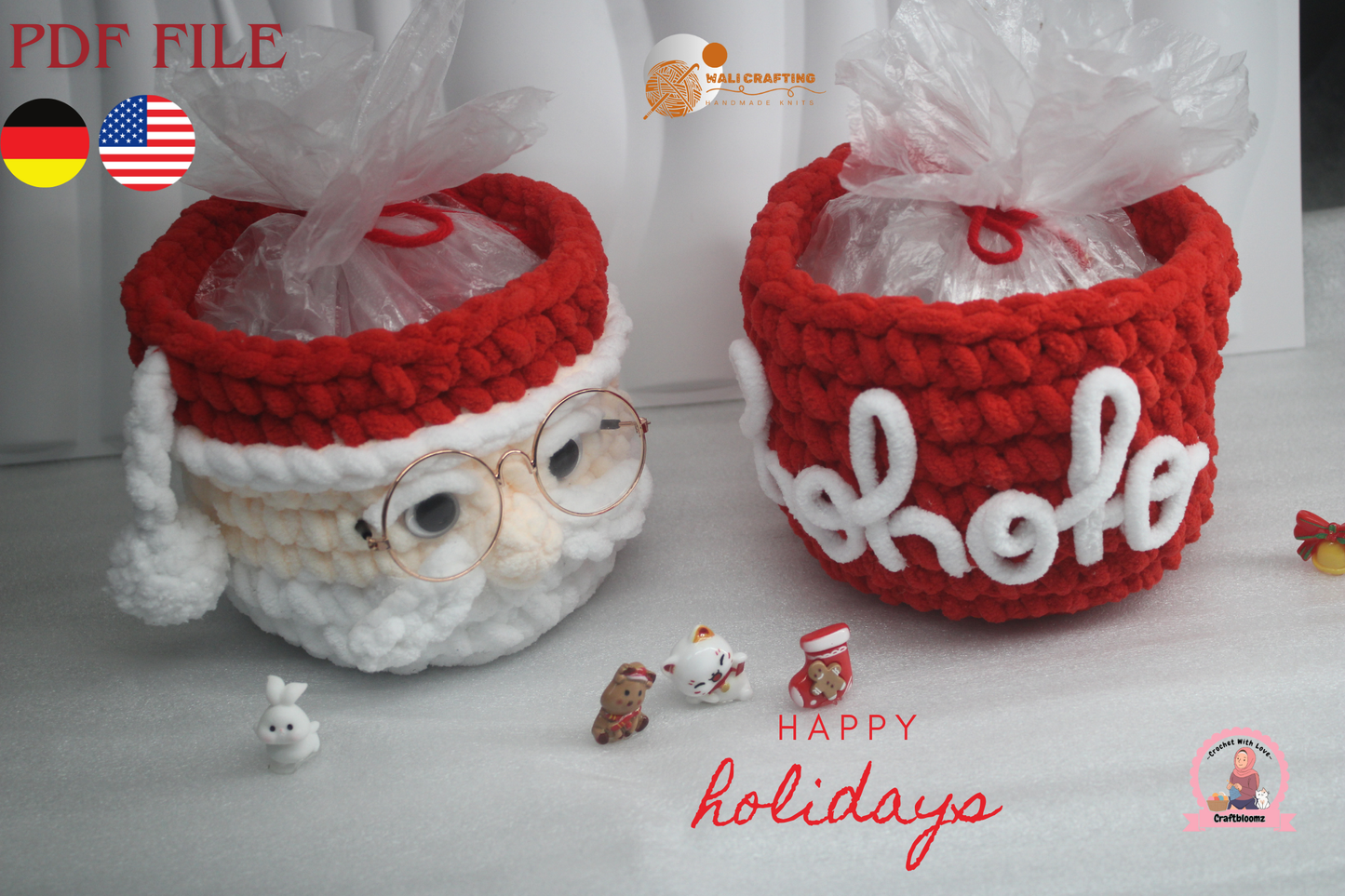Christmas Santa Gift pot Crochet Pattern, instant download PDF File