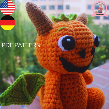 Pumpkin Dragon Amigurumi Crochet Pattern / Halloween Fall Decor PDF Tutorial