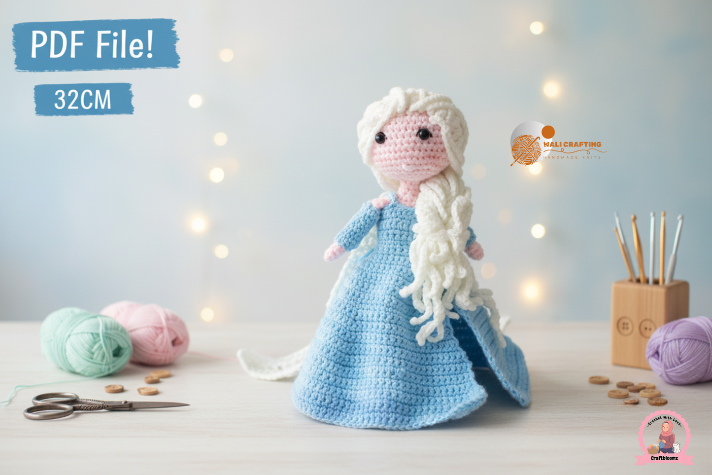 Frozen Elsa Crochet Pattern-Snow Doll pdf File.