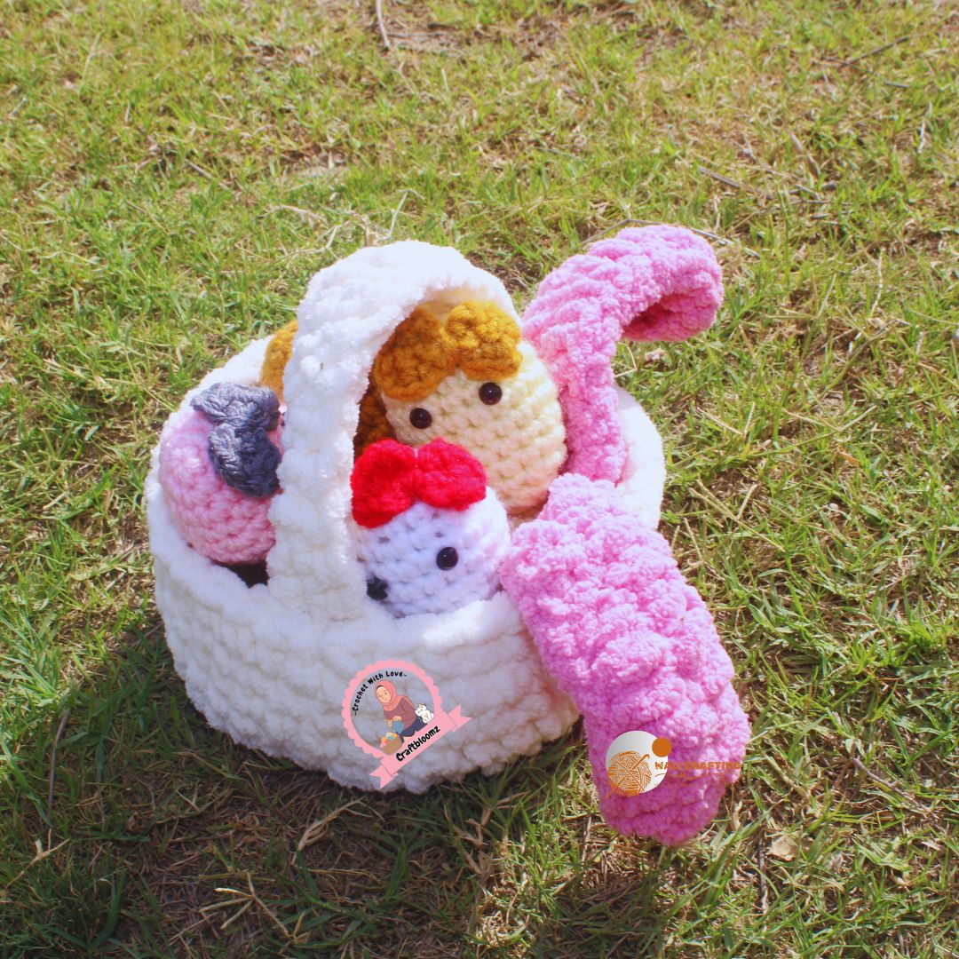 Bunny Easter Eggs Basket Crochet Pattern-Instant download pdf File.