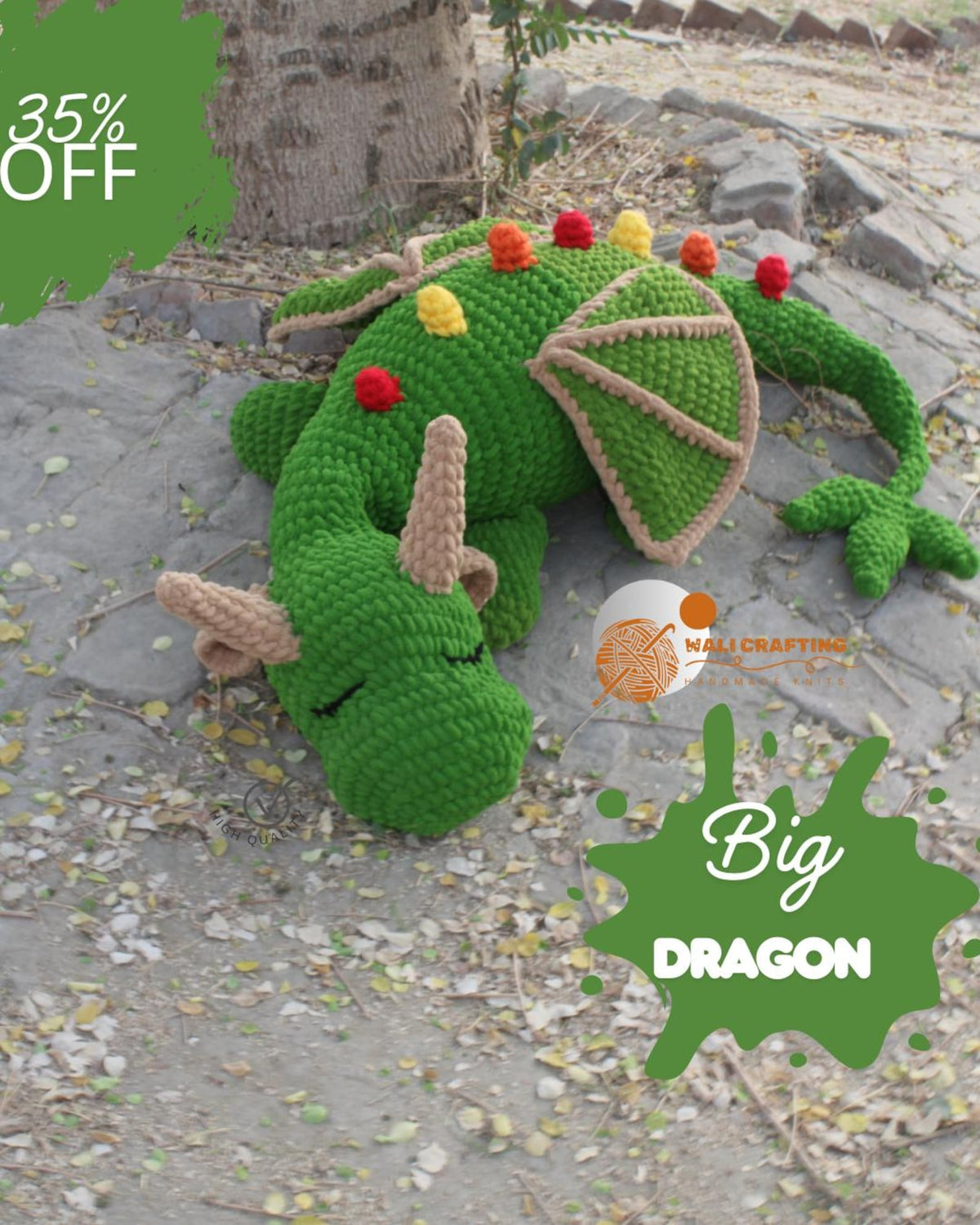 Big green sleeping dragon crochet amigurumi pattern 35% off promotional image