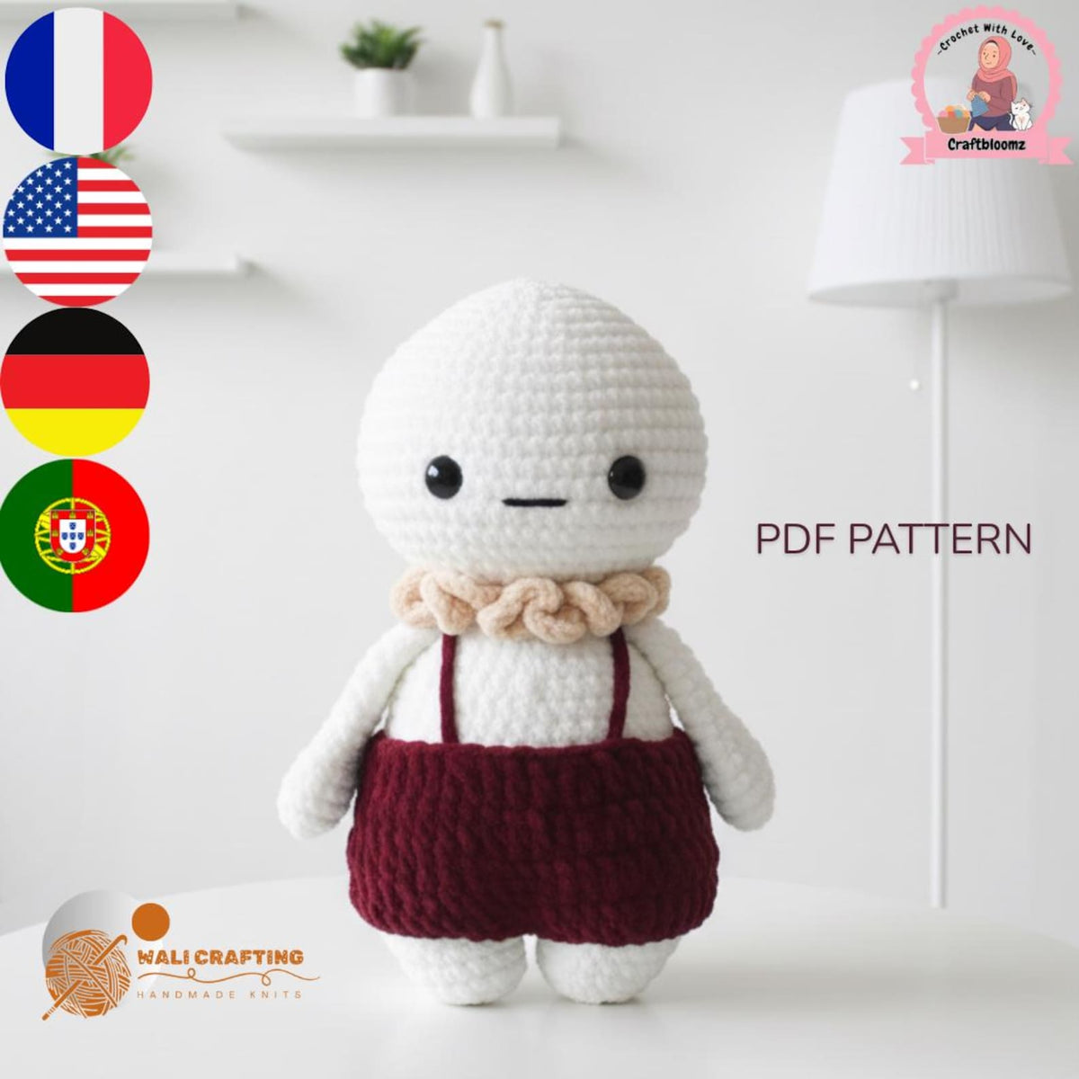 Crochet Mushroom Boy Amigurumi Pattern – PDF in English, French, German & Portuguese