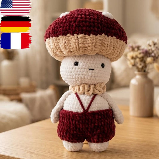 Crochet Mushroom Boy Amigurumi Pattern – PDF in English, French, German & Portuguese