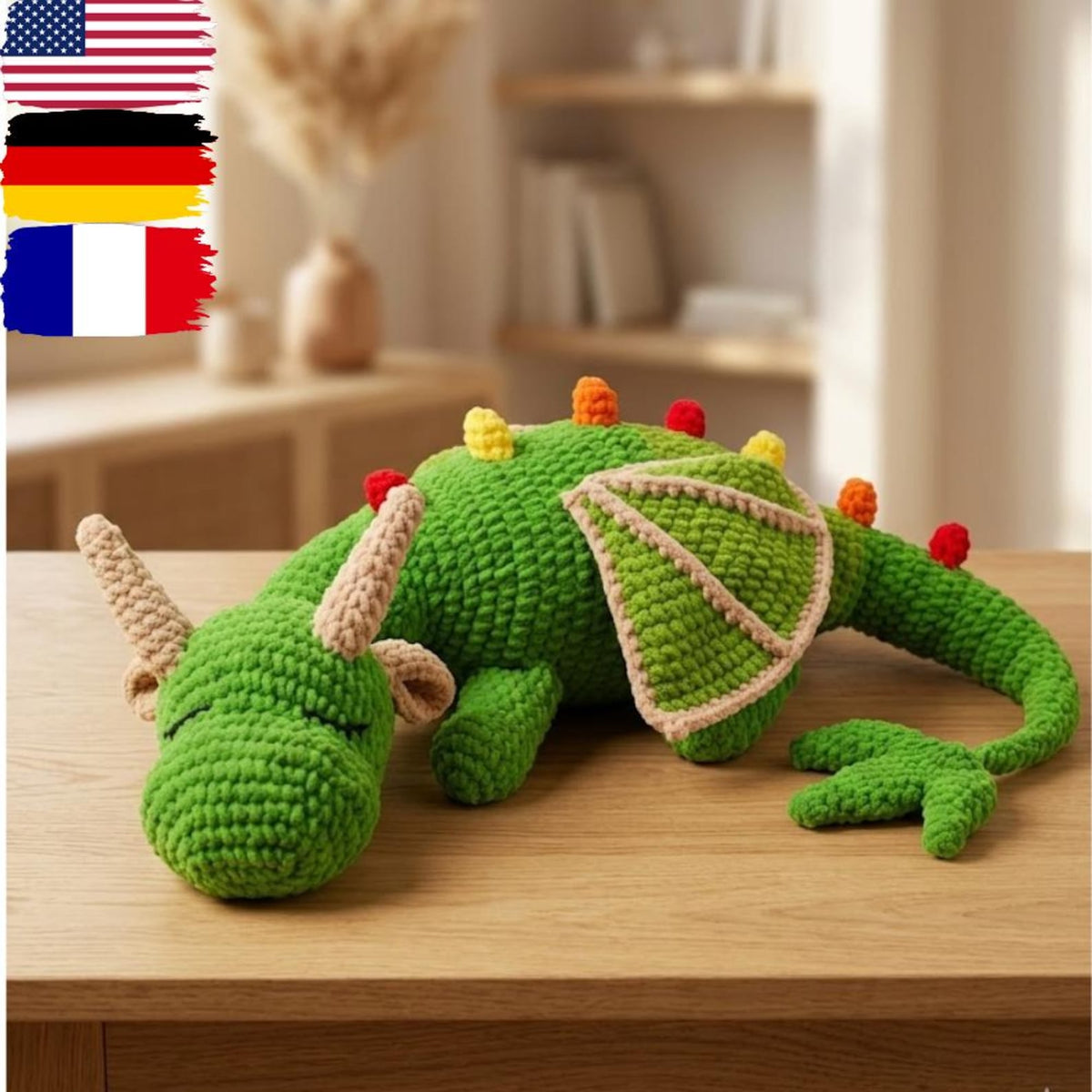 Big Green Dragon Amigurumi Pattern – PDF in English, German & French