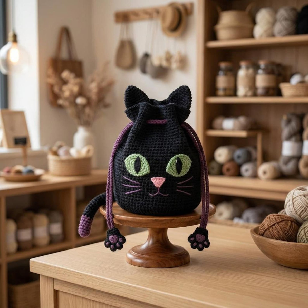Crochet Black Cat Drawstring Bag Digital Pattern