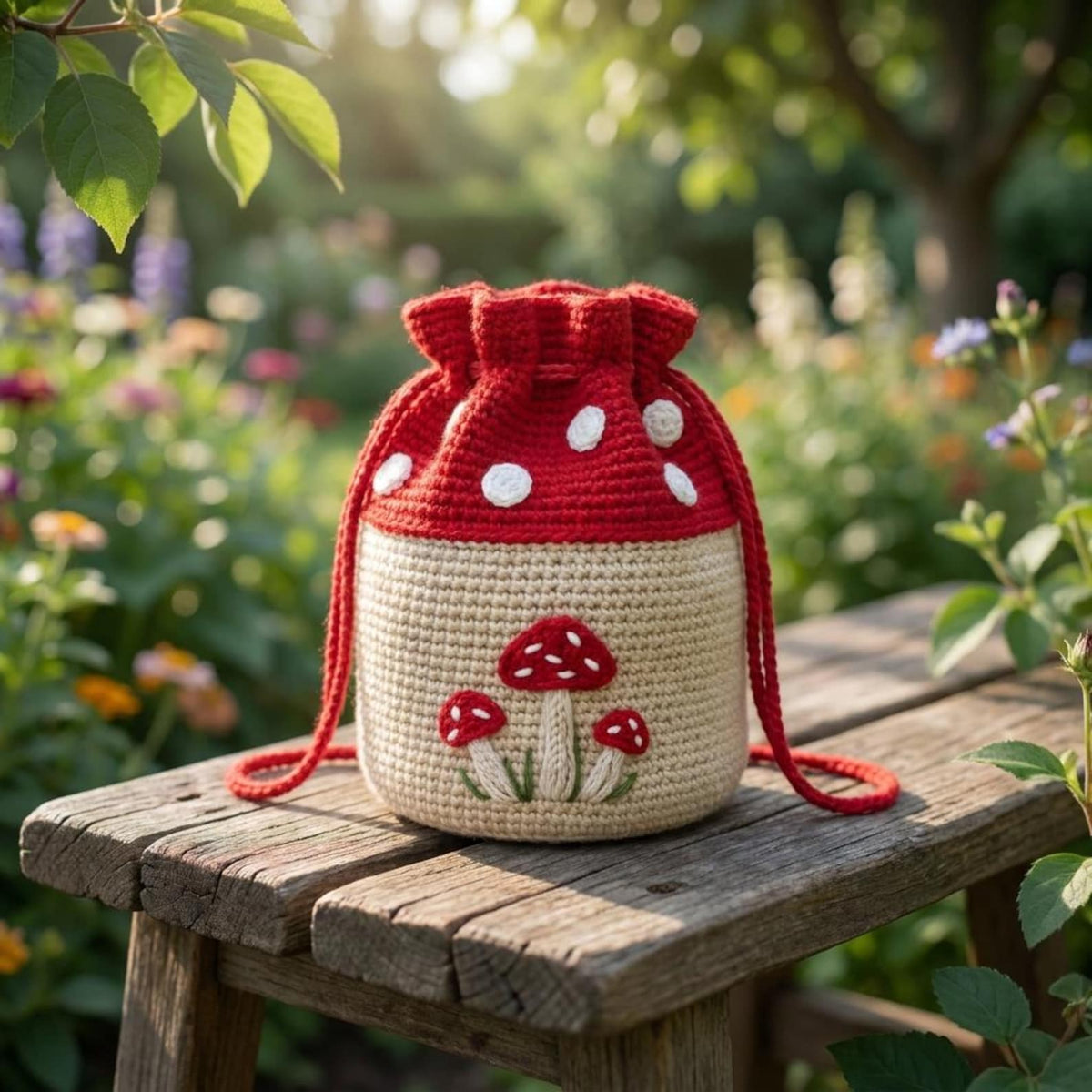 Mushroom Drawstring Bag Crochet Pattern