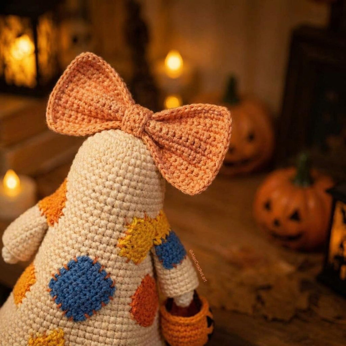 Crochet Halloween ghost in gift box with orange ribbon perfect Halloween gift