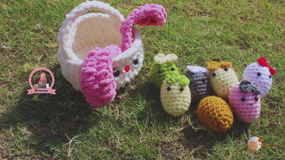 Bunny Easter Eggs Basket Crochet Pattern-Instant download pdf File.